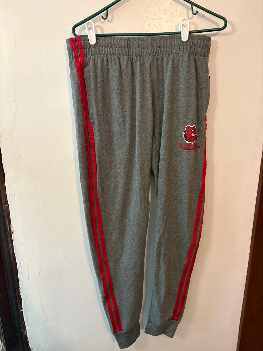 NWT: Gray Highland Bulldogs Joggers with Red Stripes